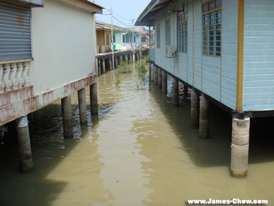 Houses built on stilts.
